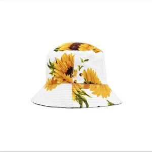 Sunflower Print White Bucket Hat